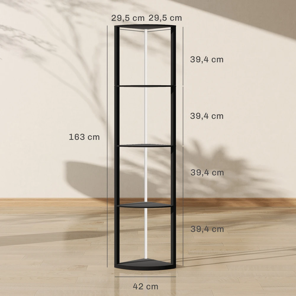 Aosom Pastatoma lempa su lentynomis, juoda, MDF, 42 x 29,5 x 163 cm