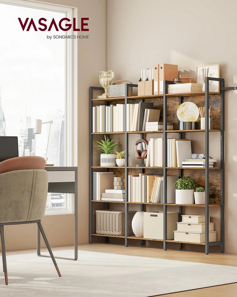 Songmics Pastatoma lentyna su 5 atviromis lentynomis, 24 x 128 x 154,1 cm, ruda/juoda
