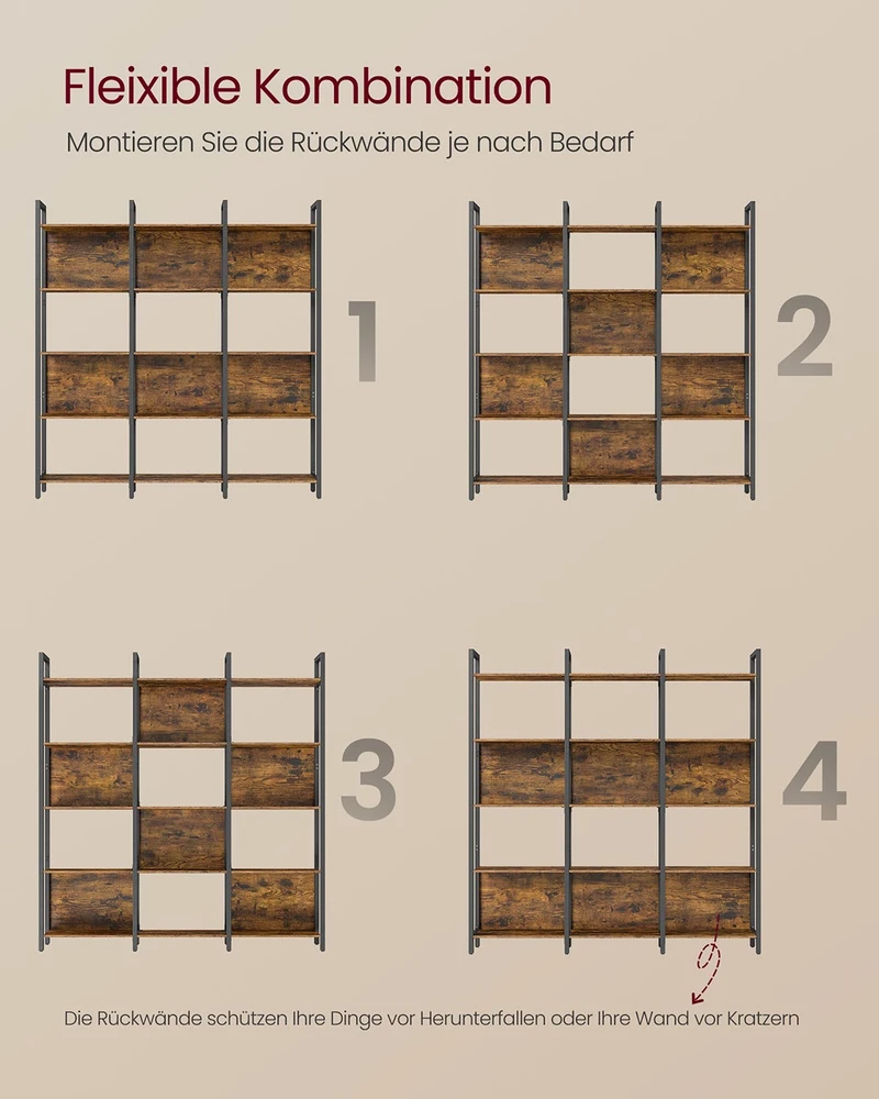 Songmics Pastatoma lentyna su 5 atviromis lentynomis, 24 x 128 x 154,1 cm, ruda/juoda