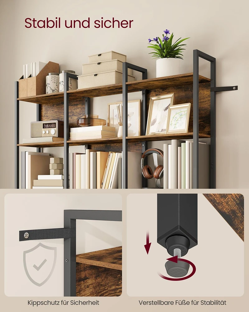 Songmics Pastatoma lentyna su 5 atviromis lentynomis, 24 x 128 x 154,1 cm, ruda/juoda
