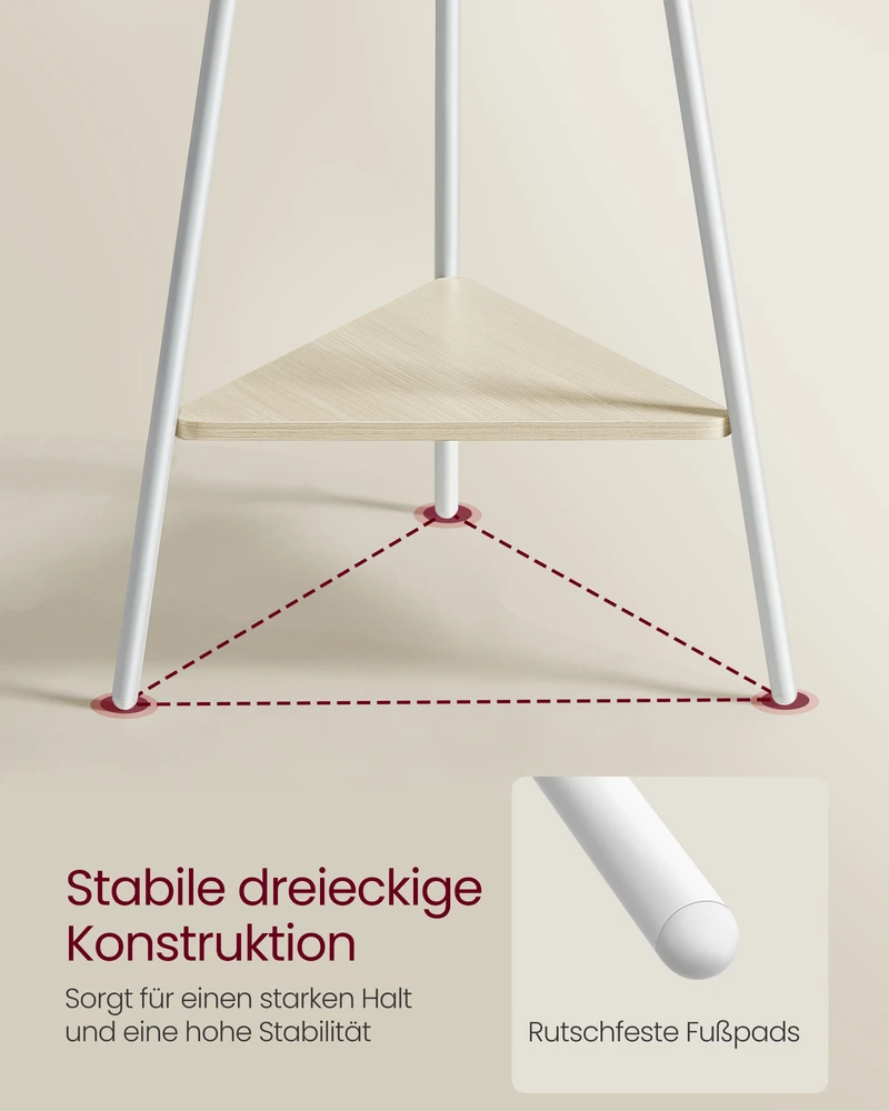 Koduva Pastatoma medžio formos drabužių kabykla su 2 lentynomis, plieninė, natūraliai smėlinė, 43,5 x 50 x 181,6 cm
