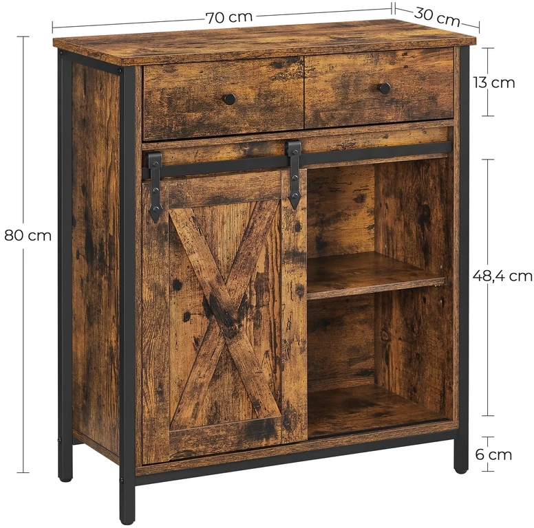 Koduva Pastatoma spintelė su stalčiumi ir stumdomomis durimis, 70 x 30 x 80 cm, ruda/juoda
