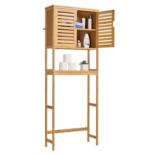 Koduva Pastatoma spintelė virš tualeto VEVOR, bambukas + MDF, natūrali, 65 x 27 x 175 cm