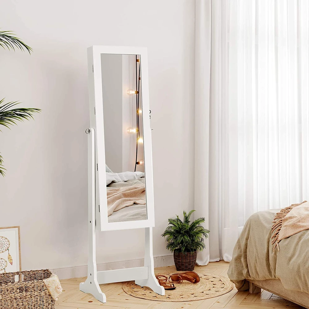 Songmics Pastatoma veidrodinė papuošalų spintelė su LED, balta, MDF, 41 x 151 x 36,5 cm