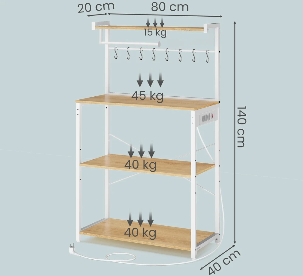 Koduva Pastatoma virtuvės lentyna su 4 lygiais, 80 x 40 x 140 cm, medžio drožlių plokštė ir plienas