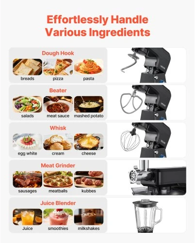 VEVOR Pastatomas maišytuvas SM-1511BM, 7,8 l, 1500 W, su 1,5 l maišytuvo indu, juodas