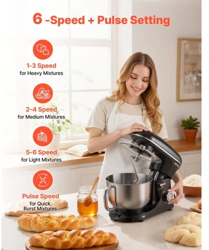 VEVOR Pastatomas maišytuvas SM-1560N, 1400 W, 5,68 l, juodas
