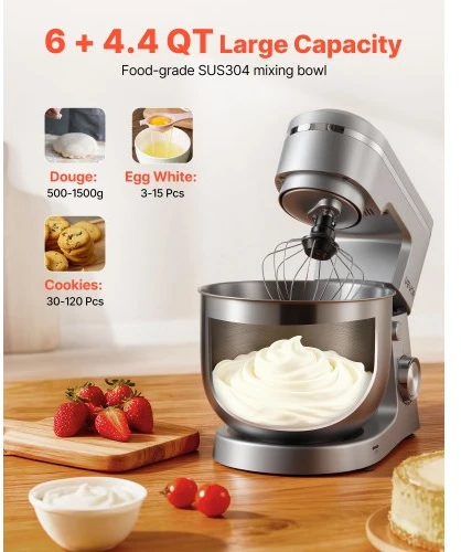 VEVOR Pastatomas maišytuvas SM-2541H, 5,7 l, 1500 W, sidabrinis