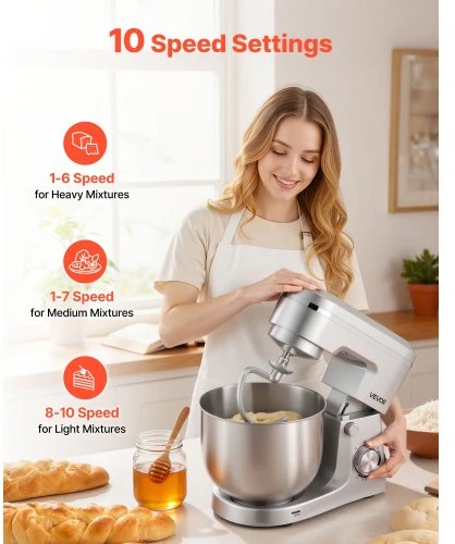 VEVOR Pastatomas maišytuvas SM-2541H, 5,7 l, 1500 W, sidabrinis