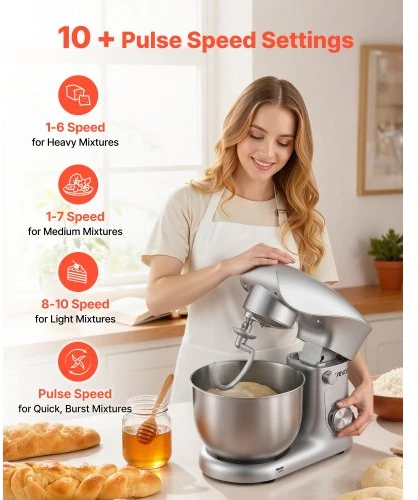 VEVOR Pastatomas maišytuvas SM-2548A, 4,2 l, 1500 W, sidabrinis