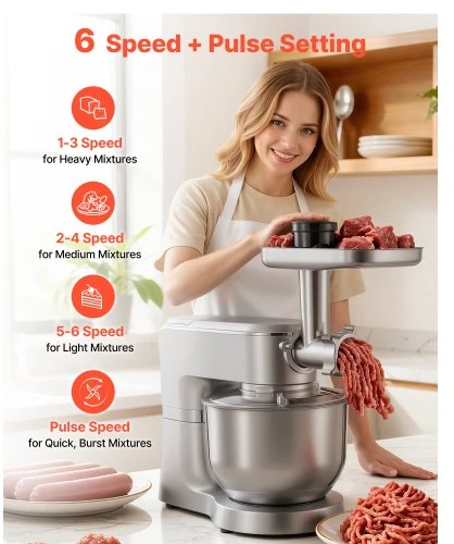 VEVOR Pastatomas plakiklis SM-1503BM, 1500 W, 6 l, su 1,5 l maišytuvo indu, sidabrinis