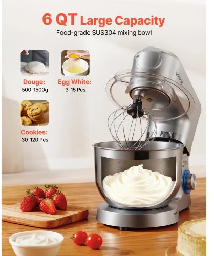 VEVOR Pastatomas plakiklis SM-1503BM, 1500 W, 6 l, su 1,5 l maišytuvo indu, sidabrinis