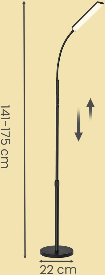 Koduva Pastatomas šviestuvas 15 W, reguliuojamas aukštis 141–175 cm, matinis juodas