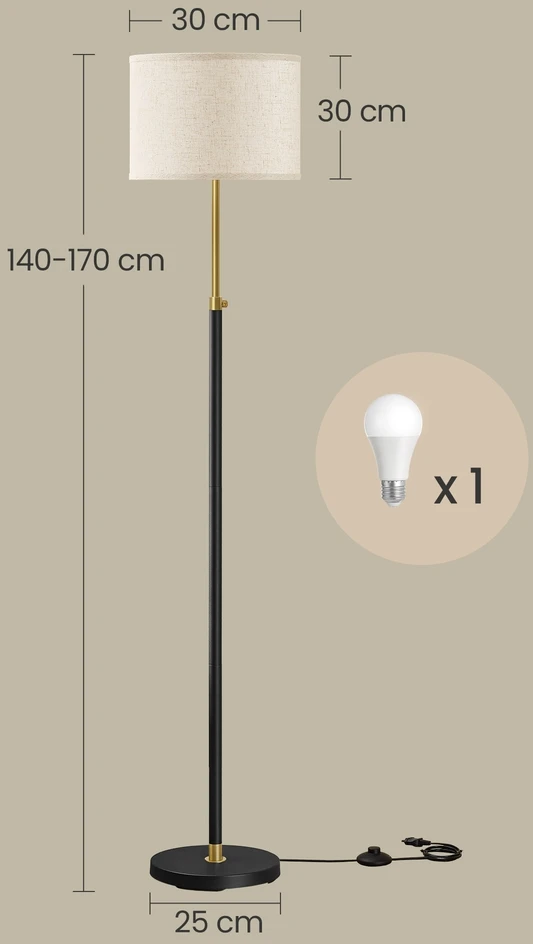 Koduva Pastatomas šviestuvas, reguliuojamo aukščio 140–170 cm, E27, aukso-juodos spalvos