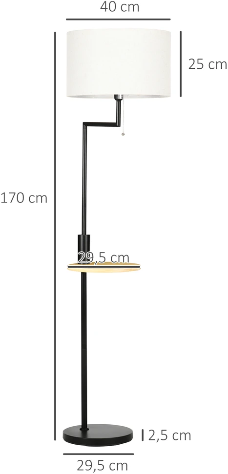 Aosom Pastatomas šviestuvas su lentynėle, E27, 40 W, bambukas, natūralios ir juodos spalvos