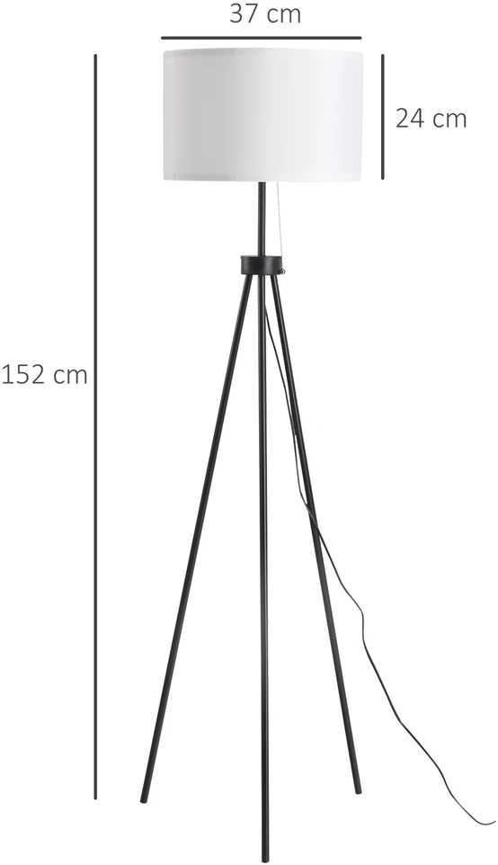 Aosom Pastatomas šviestuvas su polyesterio ir medvilnės gaubtu, juodas/baltas, ø37 x 152 cm, E27