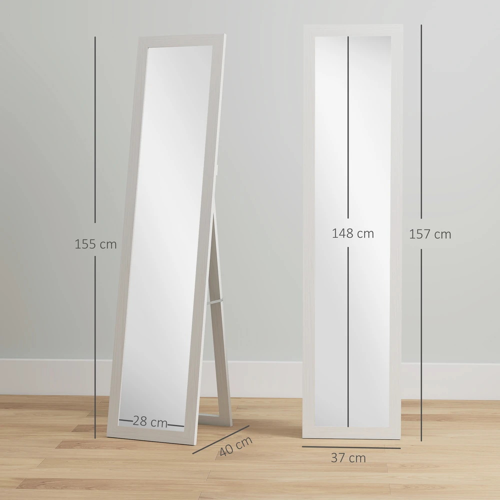 Aosom Pastatomas veidrodėlis viso ūgio su rėmu, baltas, 37 x 157 cm