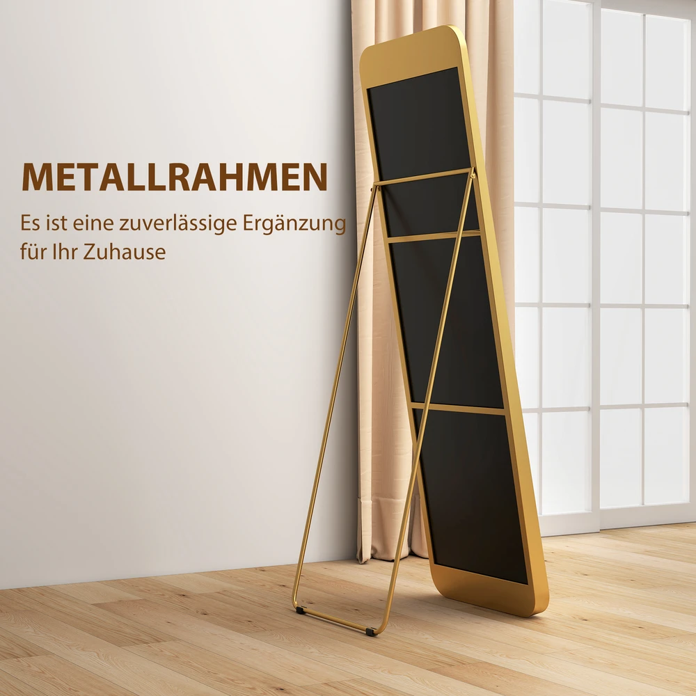 Aosom Pastatomas viso ūgio veidrodis, pasviręs, metalinis rėmas, MDF, 160 x 50 cm, auksinės spalvos