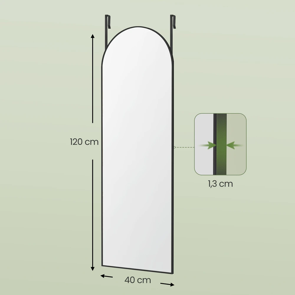 Koduva Pastatomas visu ūgiu veidrodis 120 x 40 cm, aliuminio rėmas, juodas, montuojamas ant sienos arba durų
