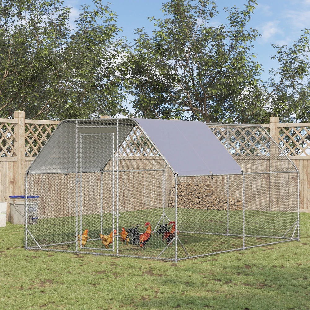 Aosom Paukščių aptvaras vištoms, užrakinamos durys, 280 x 380 x 195 cm, pilkas
