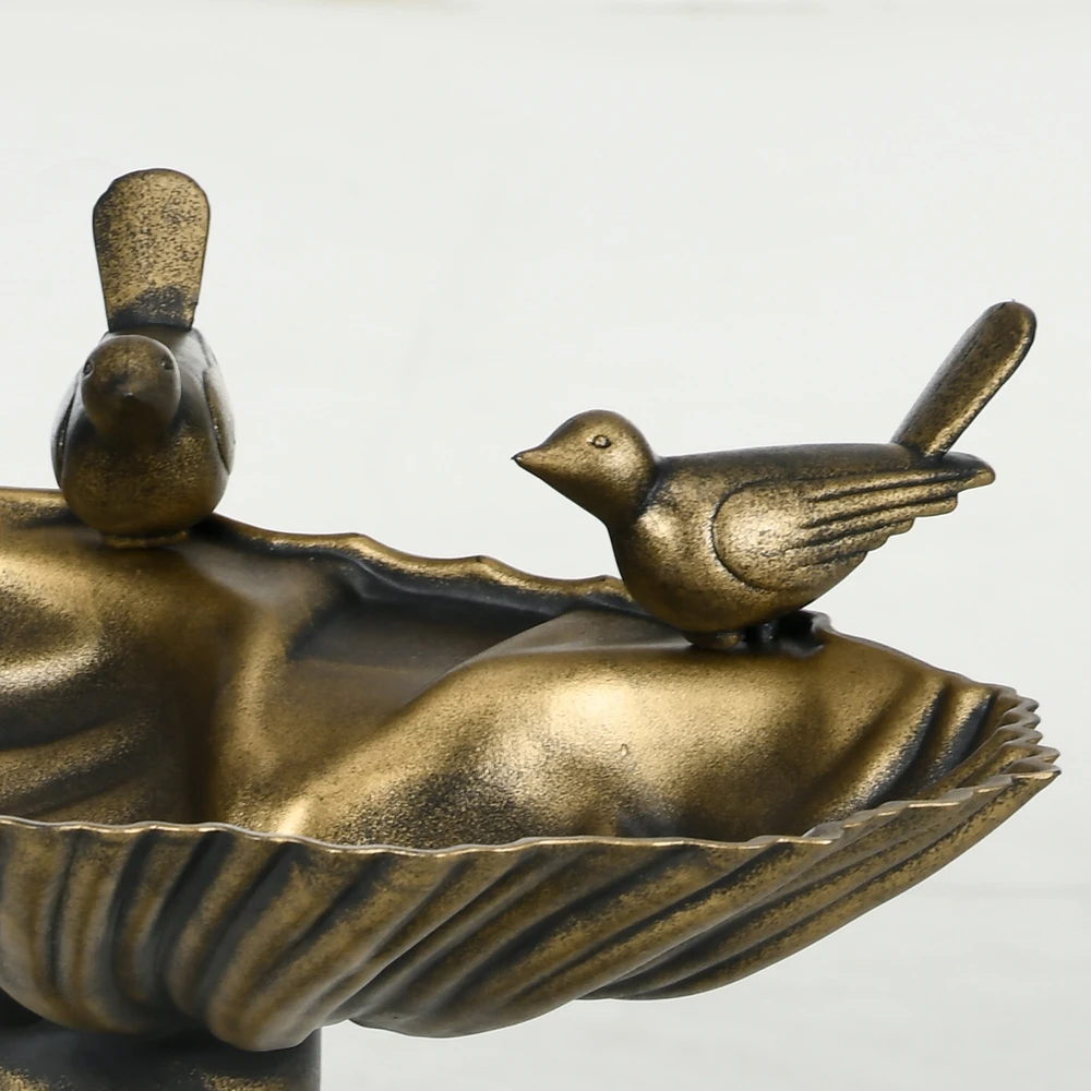 Aosom Paukščių vonelė su statulėlėmis, 2 dubenys, plastikas, bronzinė, 49,5 x 38 x 81 cm