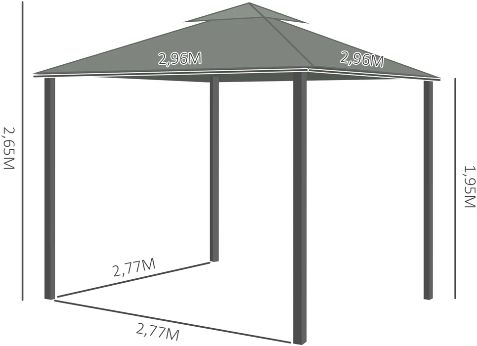 Aosom Pavėsinė 2,96 x 2,96 m, dvigubas stogas, tamsiai pilka
