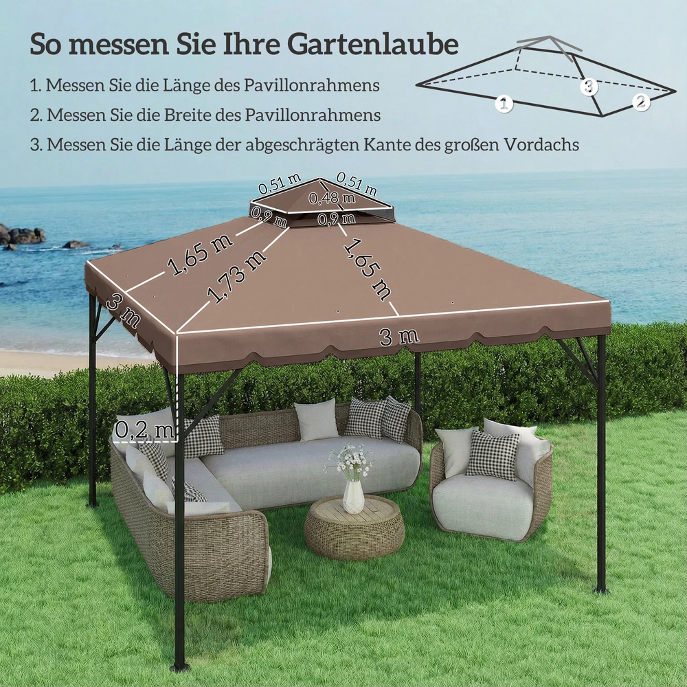 Koduva Pavėsinės pakaitinis stogas 3 x 3 m, dvigubas stogas, khaki ir ruda