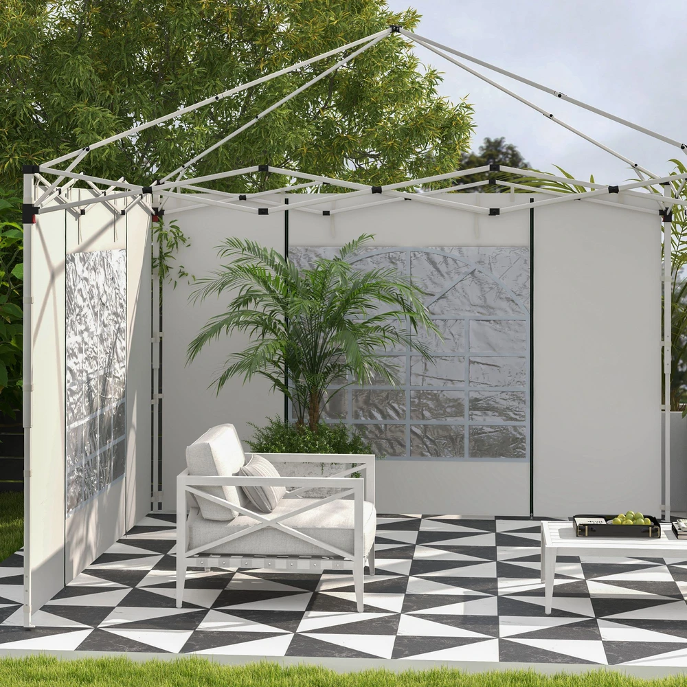 Aosom Pavėsinės šoninės užuolaidos, 2 vnt. rinkinys, 3 x 3 m arba 3 x 6 m, baltos