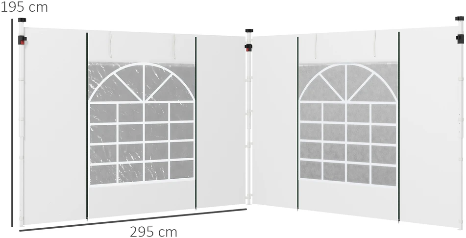 Aosom Pavėsinės šoninės užuolaidos, 2 vnt. rinkinys, 3 x 3 m arba 3 x 6 m, baltos