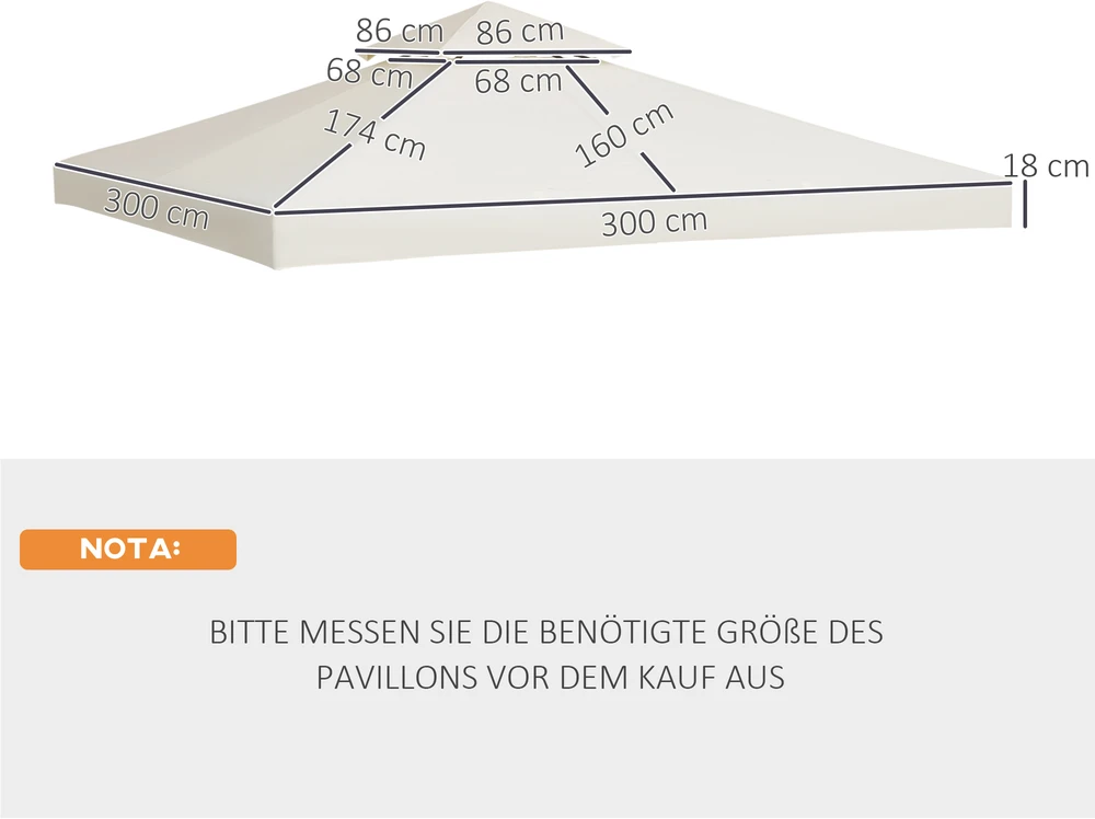 Aosom Pavėsinės stogas, 3 x 3 m, kreminė balta, poliesteris
