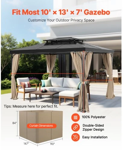 VEVOR Pavėsinės užuolaidos JDC-34BE, 4 dalių, 281 x 373 x 213 cm, chaki