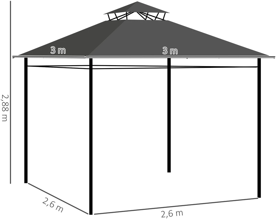 Koduva Pavillon party palapinė, 3 x 3 x 2,88 m, tamsiai pilka