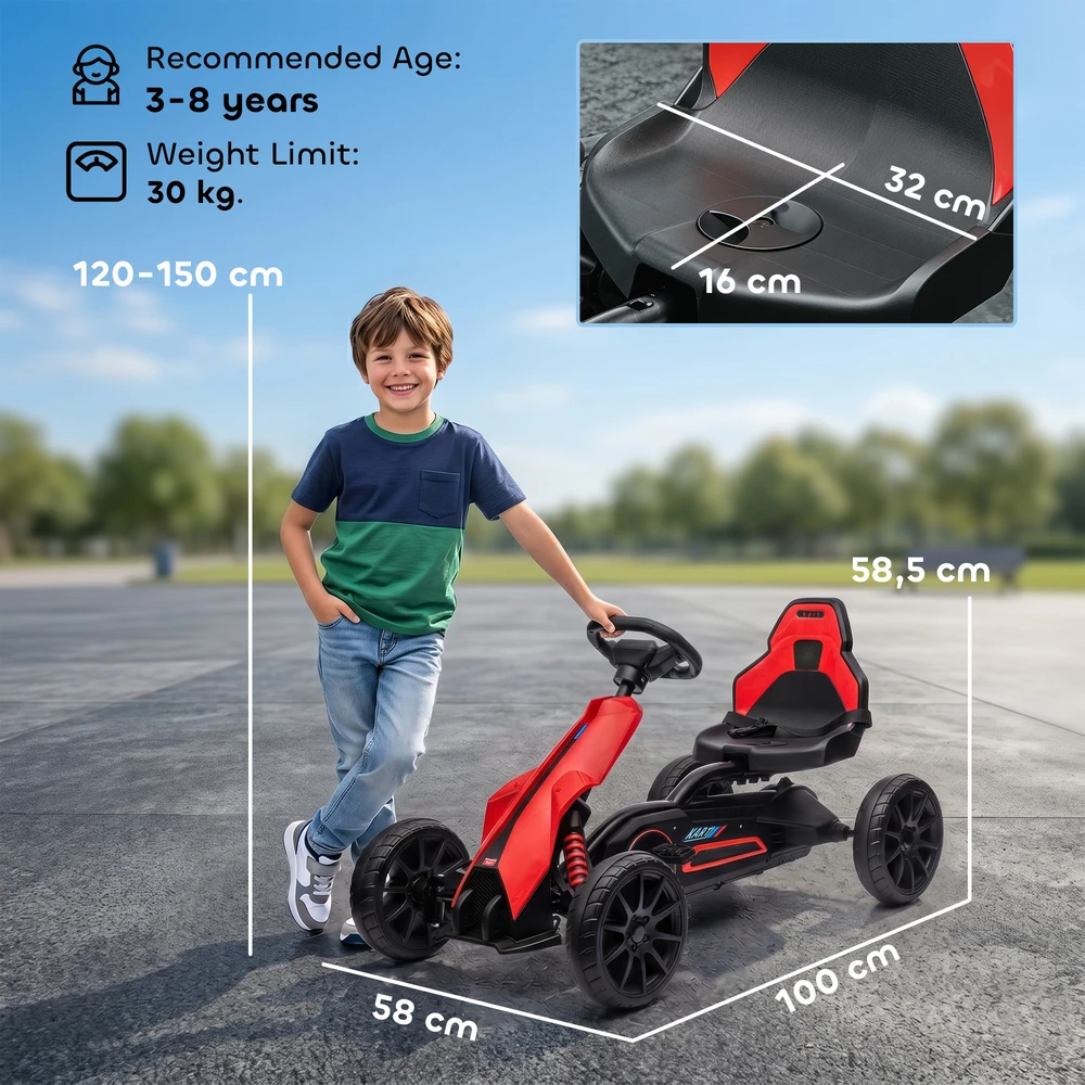 Aosom Pedalinis go kart, raudonas, 100 x 58 x 58,5 cm