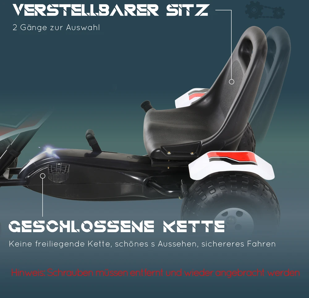 Koduva Pedalinis go-kartas vaikams, baltas, iki 35 kg, 104 x 66 x 57 cm