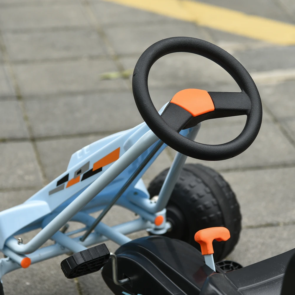 Aosom Pedalinis gokartas su rankiniu stabdžiu, reguliuojama sėdyne, šviesiai mėlynas, 97 x 66 x 59 cm