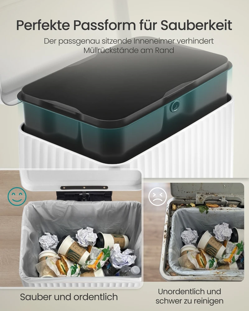 Koduva Pedalinis šiukšlių kibiras 50 l, plieno, su soft-close dangčiu, baltas, 40,3 x 33,6 x 62,5 cm