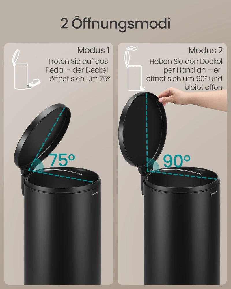 Koduva Pedalinis šiukšlių kibiras, apvalus, 30 l, plieno, išimamas vidinis kibiras, juodas