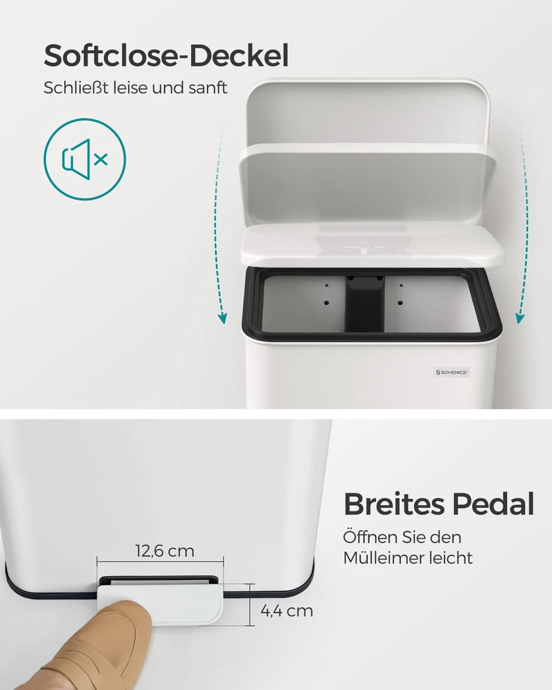 Koduva Pedalinis virtuvės šiukšliadėžė, 40 l, plieninė, balta, su dangčiu
