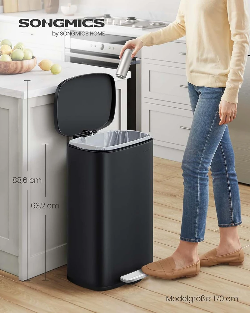 Koduva Pedalinis virtuvės šiukšlių kibiras, 50 l, plienas ir plastikas, juodas, 42,5 x 31,8 x 65,7 cm