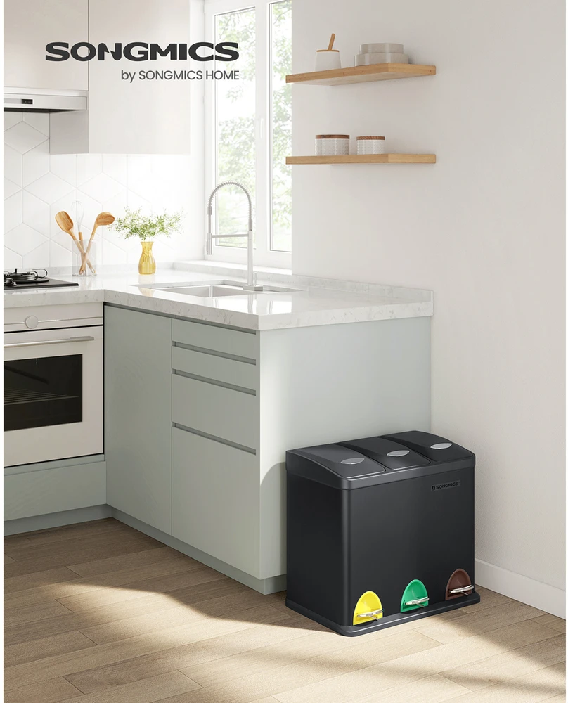 Koduva Perdirbimo šiukšliadėžė 24 l, 3 skyriai, plieninė, juoda, 46,5 x 29,5 x 40,5–65 cm