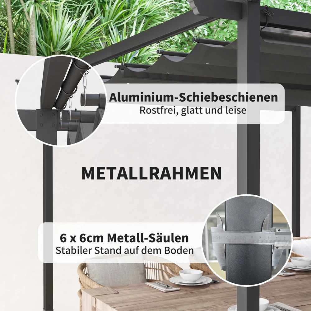Koduva Pergola 3 x 3 m su stumdomu stogu, metalinis rėmas, tamsiai pilka
