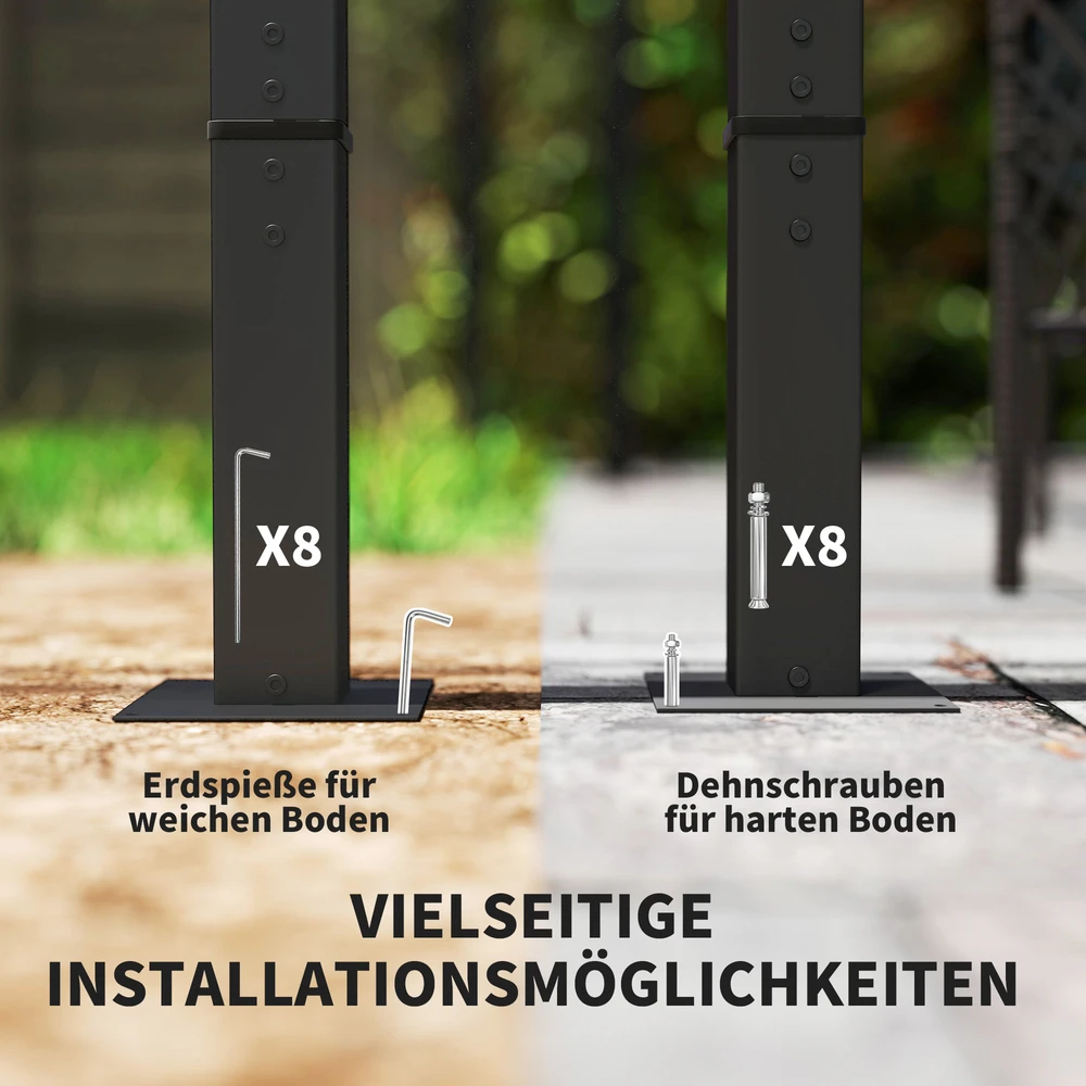Koduva Pergola 3 x 3 m su stumdomu stogu, metalinis rėmas, tamsiai pilka