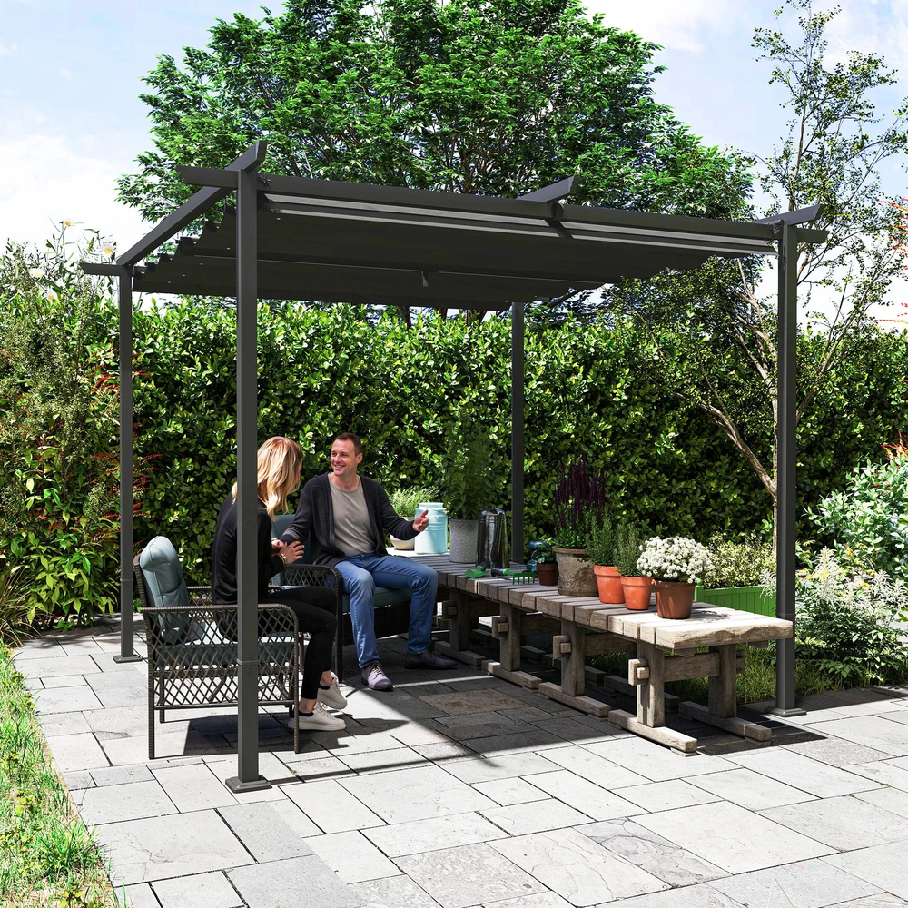 Koduva Pergola 3 x 3 m su stumdomu stogu, metalinis rėmas, tamsiai pilka