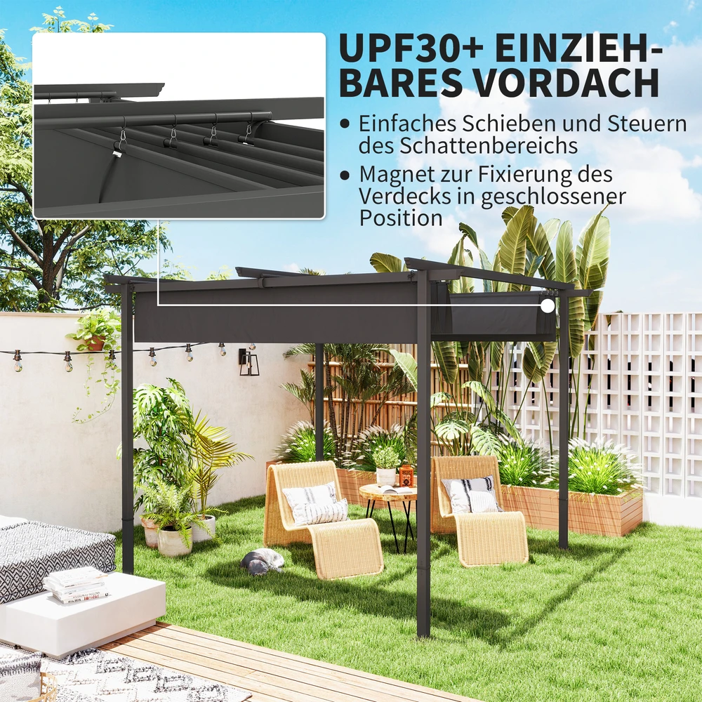 Koduva Pergola 3 x 3 m su stumdomu stogu, metalinis rėmas, tamsiai pilka