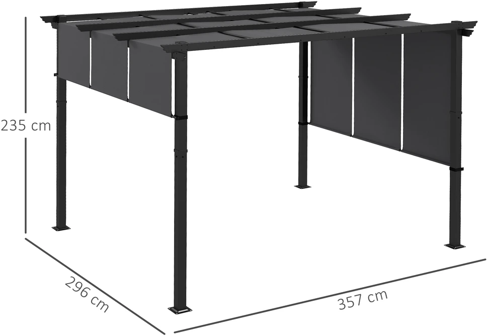 Koduva Pergola su ištraukiamu stogeliu, tume pilka, 3 x 3,5 m