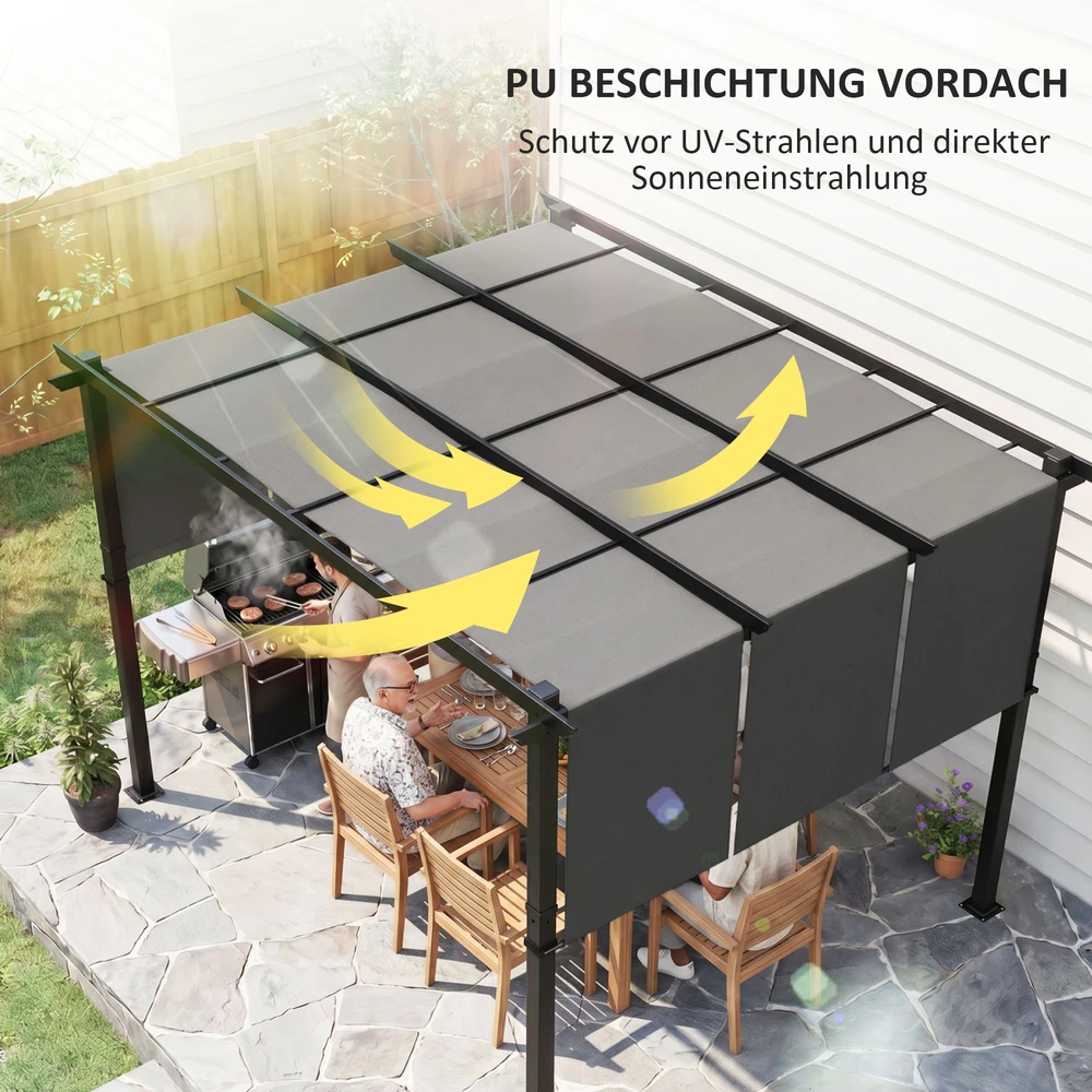 Koduva Pergola su ištraukiamu stogeliu, tume pilka, 3 x 3,5 m