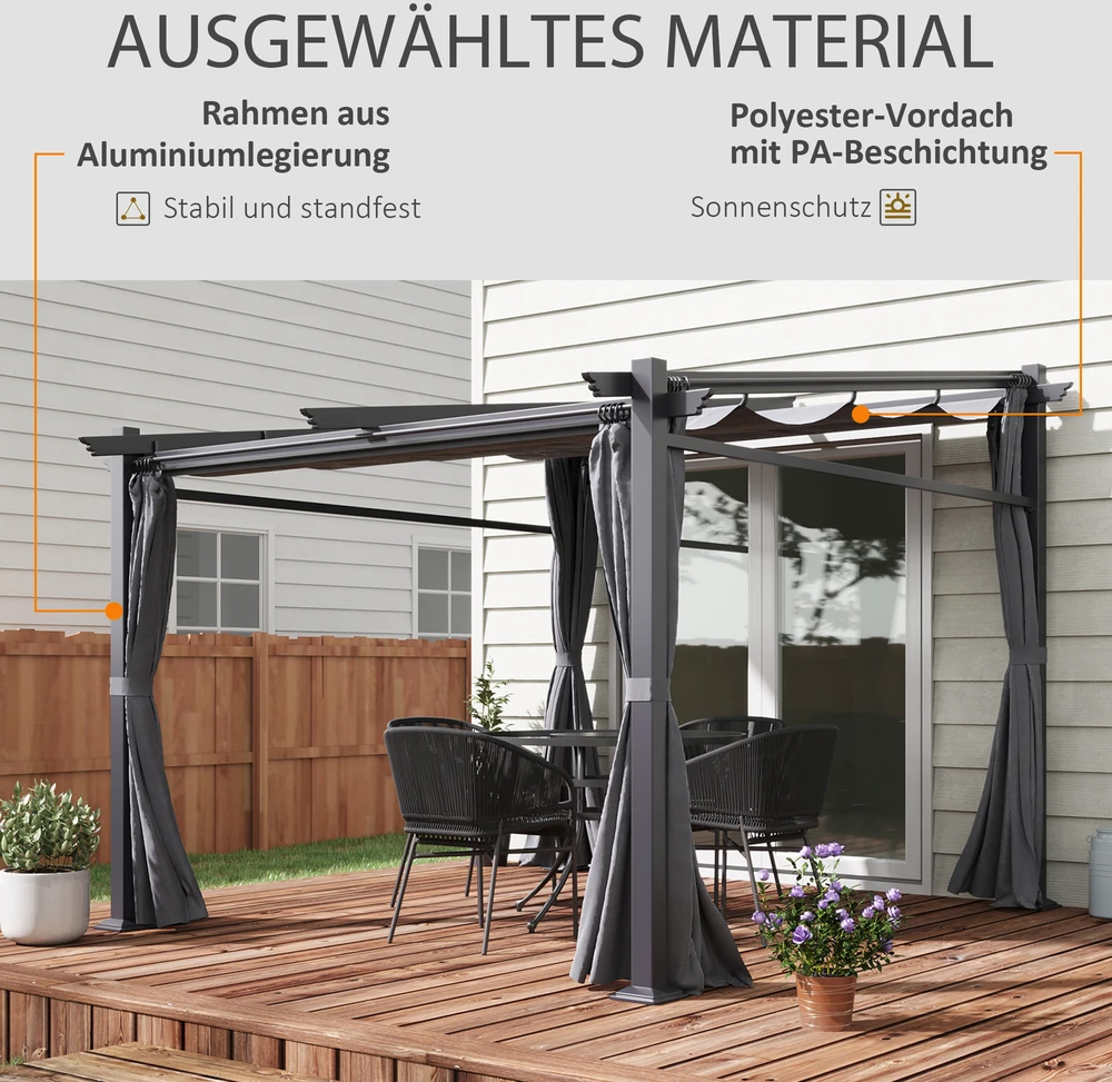 Aosom Pergola su stumdomu stogu, tamsiai pilka, 2,97 x 2,95 x 2,3 m