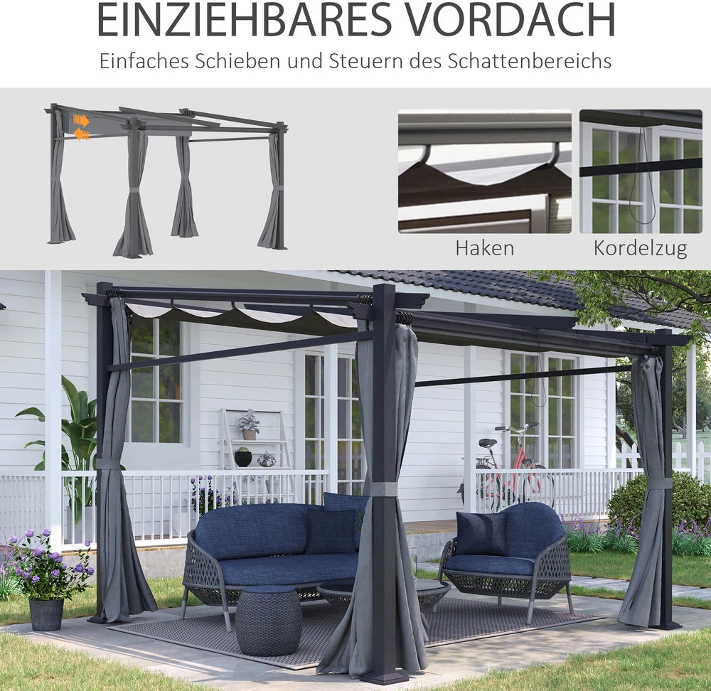Aosom Pergola su stumdomu stogu, tamsiai pilka, 2,97 x 2,95 x 2,3 m