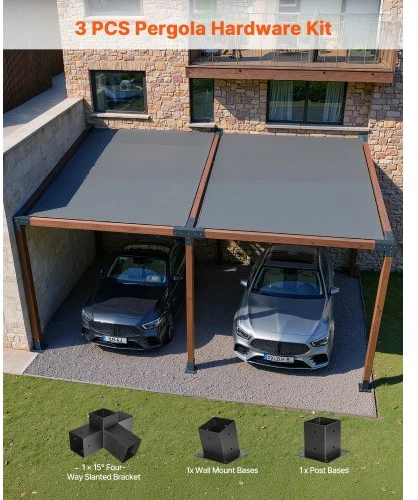 Koduva Pergolos laikiklių rinkinys VEVOR SSAE3, 3 vnt., 4 krypčių, 92 x 92 mm sijoms, anglinis plienas