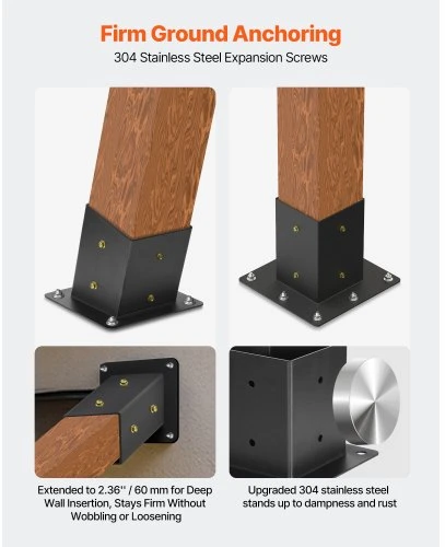 Koduva Pergolos laikiklių rinkinys VEVOR SSAE3, 3 vnt., 4 krypčių, 92 x 92 mm sijoms, anglinis plienas